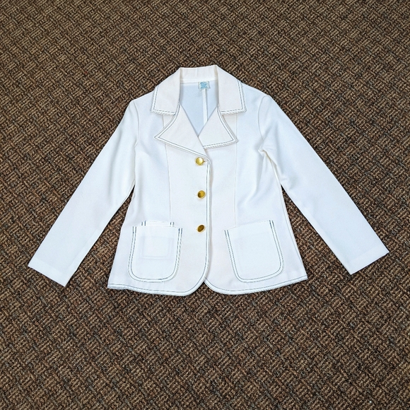 Alyssa Other - 1970s Blazer Girls Vintage Jacket Chic White and Blue Tennis